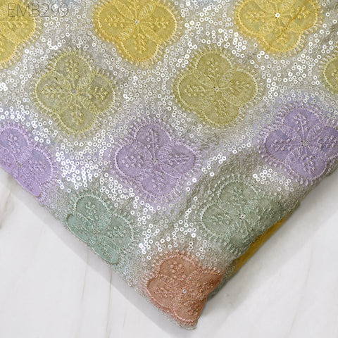 Multi Sequin Embroidery Fabric by the Yard Indian Georgette Saree Embroidered Crafting Sewing Sequined Wedding Dress Costumes Doll Making