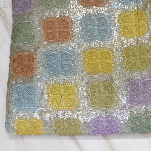 Multi Sequin Embroidery Fabric by the Yard Indian Georgette Saree Embroidered Crafting Sewing Sequined Wedding Dress Costumes Doll Making