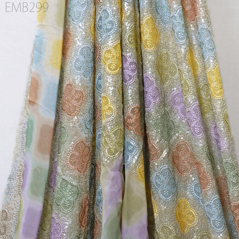 Multi Sequin Embroidery Fabric by the Yard Indian Georgette Saree Embroidered Crafting Sewing Sequined Wedding Dress Costumes Doll Making