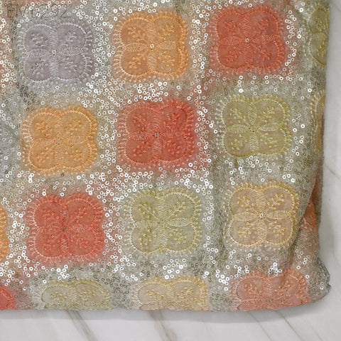 Sequin Embroidery Fabric by the Yard Indian Multi Georgette Saree Embroidered Crafting Sewing Sequined Wedding Dress Costumes Doll Making