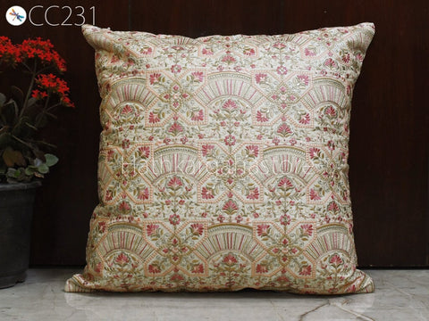 Beige Embroidered Cushion Cover Handmade Embroidery Throw Pillow