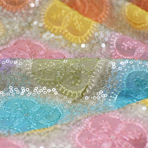 Multi Sequin Embroidery Fabric by the Yard Indian Georgette Saree Embroidered Crafting Sewing Sequined Wedding Dress Costumes Doll Making