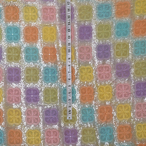 Multi Sequin Embroidery Fabric by the Yard Indian Georgette Saree Embroidered Crafting Sewing Sequined Wedding Dress Costumes Doll Making