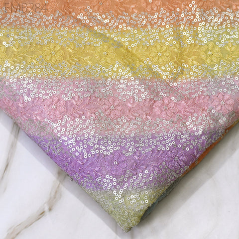 Sequin Embroidery Fabric by the Yard Indian Georgette Saree Embroidered Crafting Sewing Sequined Wedding Dress Costumes Doll Making