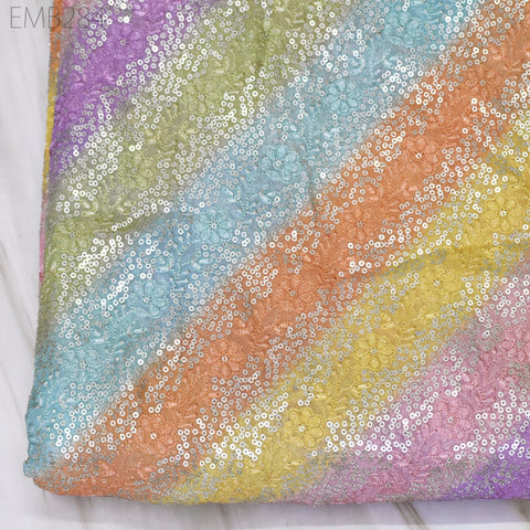 Sequin Embroidery Fabric by the Yard Indian Georgette Saree Embroidered Crafting Sewing Sequined Wedding Dress Costumes Doll Making