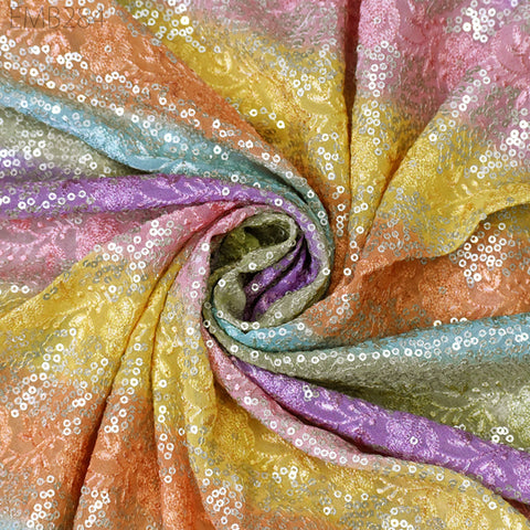 Sequin Embroidery Fabric by the Yard Indian Georgette Saree Embroidered Crafting Sewing Sequined Wedding Dress Costumes Doll Making