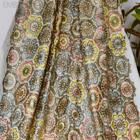 Indian Embroidery Cotton Fabric by the Yard: Multi-Color Floral Design (1 Yard)