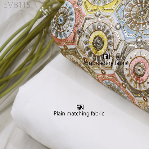 Indian Embroidery Cotton Fabric by the Yard Embroidered Wedding Dress Party Costumes Dolls Bags Cushions Table Runner Sewing DIY Crafting