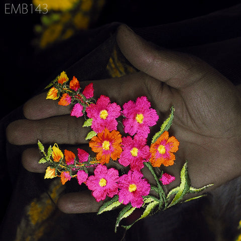 Black Net Embroidered Fabric Floral Embroidered Fabric by the Yard Indian Fabric Saree Crafting Sewing Wedding Dress Costumes Doll Making