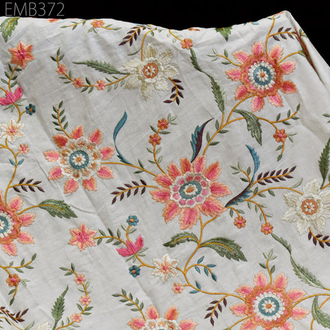 Indian Embroidered by the yard Fabric Sewing DIY Crafting Embroidery Wedding Dresses Fabric Costumes Dolls Bags Cushion Covers Table Runners