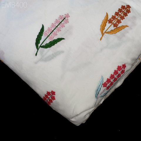 Embroidered Cotton Fabric by the Yard Indian Embroidery Sewing DIY Crafting Summer Women Kids Dresses Costumes Doll Bag Home Decor Curtain