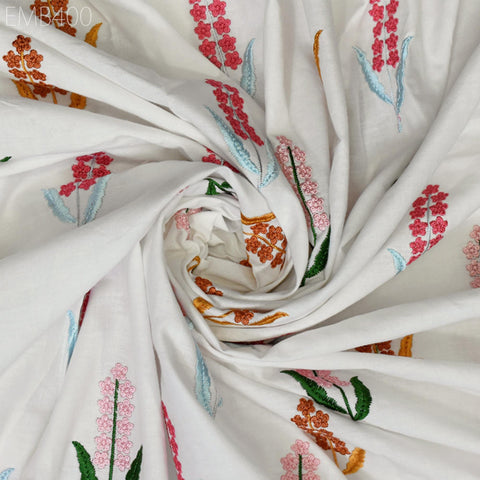 Embroidered Cotton Fabric by the Yard Indian Embroidery Sewing DIY Crafting Summer Women Kids Dresses Costumes Doll Bag Home Decor Curtain