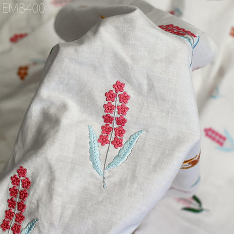 Embroidered Cotton Fabric by the Yard Indian Embroidery Sewing DIY Crafting Summer Women Kids Dresses Costumes Doll Bag Home Decor Curtain