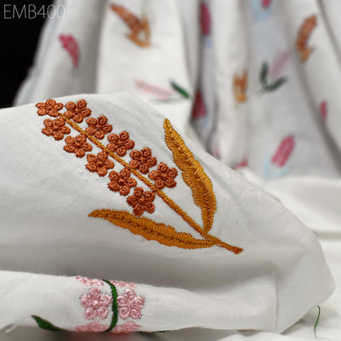 Embroidered Cotton Fabric by the Yard Indian Embroidery Sewing DIY Crafting Summer Women Kids Dresses Costumes Doll Bag Home Decor Curtain