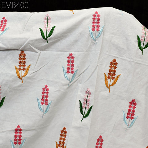 Embroidered Cotton Fabric by the Yard Indian Embroidery Sewing DIY Crafting Summer Women Kids Dresses Costumes Doll Bag Home Decor Curtain