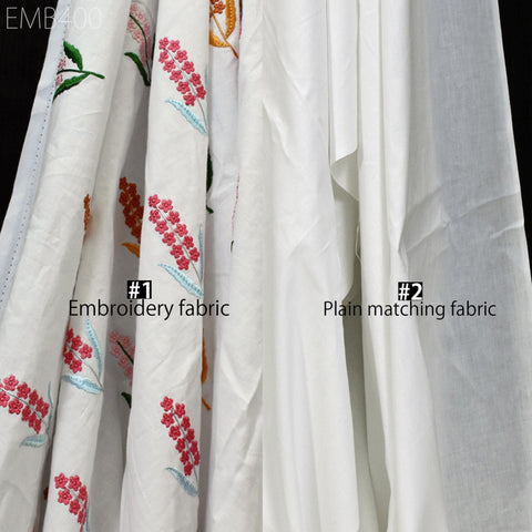 Embroidered Cotton Fabric by the Yard Indian Embroidery Sewing DIY Crafting Summer Women Kids Dresses Costumes Doll Bag Home Decor Curtain