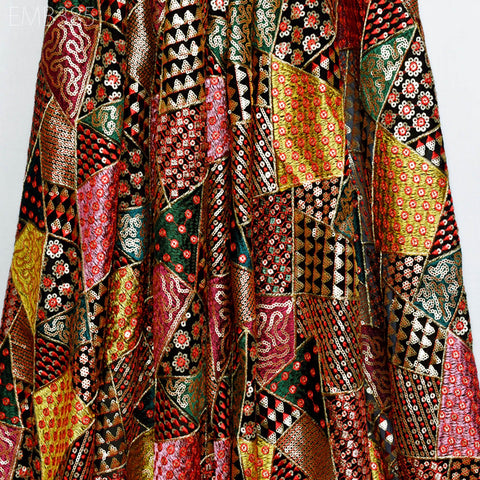 Indian Embroidery Fabric by Yard Georgette Black Embroidered Sewing Curtain DIY Crafting Summer Women Dress Material Drapery Home Decor