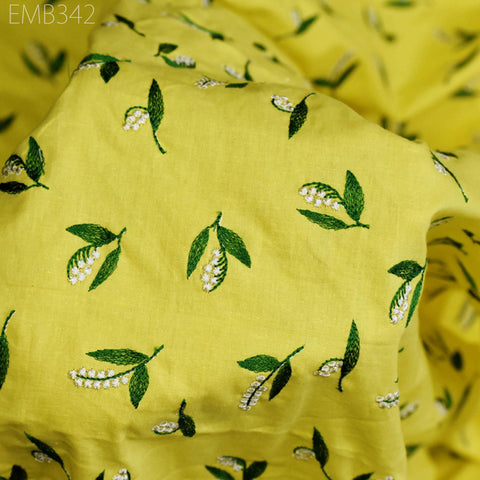 Embroidered Cotton Fabric by the Yard Indian Embroidery Sewing DIY Crafting Summer Women Kids Dresses Costumes Doll Bag Home Decor Curtain
