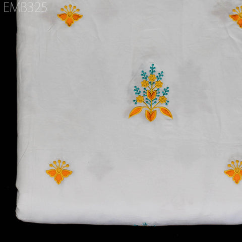 Floral Embroidered Cotton Fabric by the Yard Indian Embroidery Sewing DIY Crafting Women Summer Dresses Costumes Tote Bag Home Decor Curtain