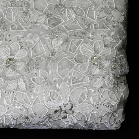 Wedding Dress Material Net Embroidered Fabric by the Yard Dyeable Indian Embroidery Sewing Crafting Summer Dress Drapery Home Decor