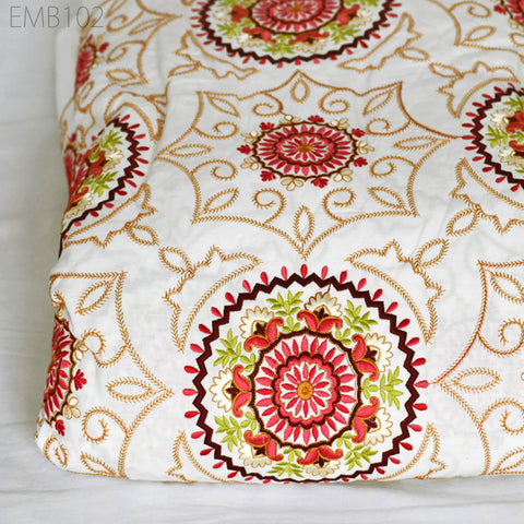 Ivory Embroidered Fabric Indian Embroidery Cotton Fabric by the Yard Sewing Fabric DIY Crafting Wedding Dress Costumes Doll Bag Home Decor