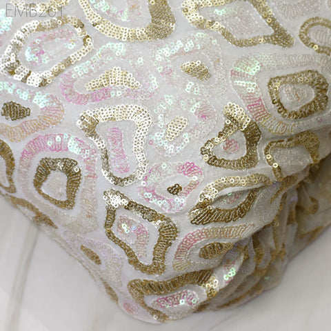 Sequin Embroidery Fabric by the Yard Indian White Georgette Saree Embroidered Crafting Sewing Sequined Wedding Dress Costumes Doll Making