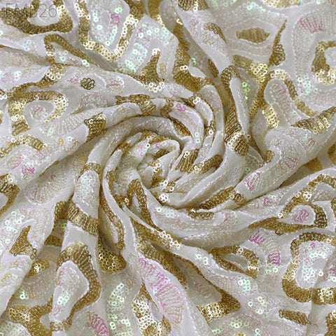 Sequin Embroidery Fabric by the Yard Indian White Georgette Saree Embroidered Crafting Sewing Sequined Wedding Dress Costumes Doll Making