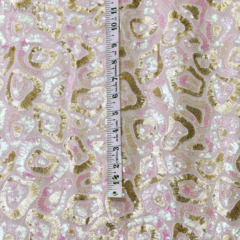Sequin Embroidery Fabric by the Yard Indian White Georgette Saree Embroidered Crafting Sewing Sequined Wedding Dress Costumes Doll Making