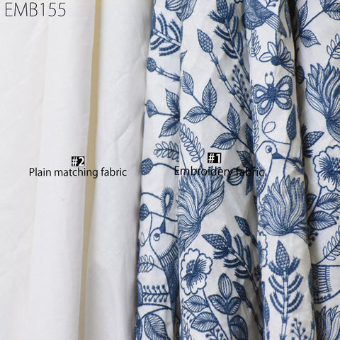 Ivory Embroidered Cotton Fabric by Yard Indian Embroidery Sewing DIY Crafting Women Summer Dresses Costumes Tote Bag Home Decor Curtains