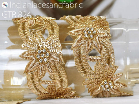 3 Yards Trim Zardozi | Indian Handcrafted Gold Sari Border | DIY Craft Ribbons Silver Saree Embroidered Zari Lace Handmade Trimming Costume