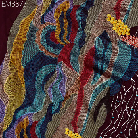 54'' Indian Embroidered Fabric by the Yard Multicolor Georgette Embroidery Sewing Curtain Crafting Women Dresses Material Drapery Home Decor