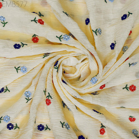 40'' Organic Cotton Crepe Embroidered Crinkled Soft Fabric by the yard Wrinkled Stretchable Indian Sewing Summer Kids Girls Women Dresses