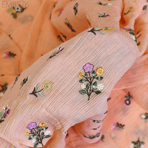 40'' Organic Cotton Crepe Embroidered Crinkled Soft Fabric by the yard Wrinkled Stretchable Indian Sewing Summer Kids Girls Women Dresses