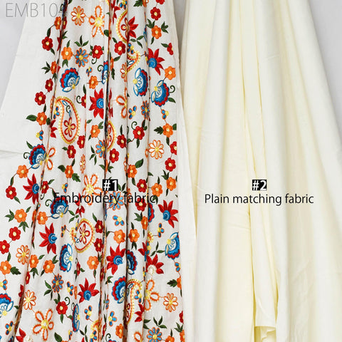 White Embroidered Cotton Fabric by the Yard Indian Embroidery Sewing DIY Crafting Women Summer Dresses Costumes Tote Bag Home Decor Curtains