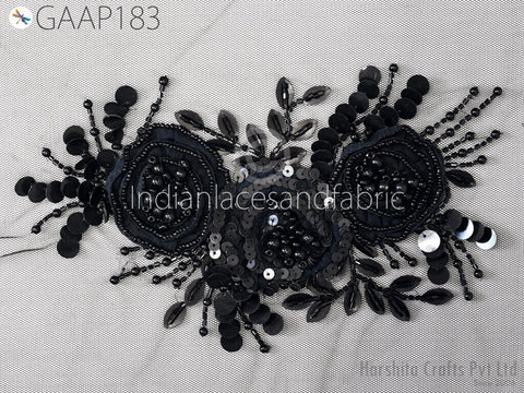 8"/4.5" Beaded Applique Handmade Lace Patch Embroidered Floral Sew on Women Dress, Wedding Gown Bodice DIY Crafting Supply Home Wall Decor