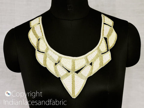 Embroidered Neckline Patches, Zardosi Floral Patch, Floral Zari Patches applique, Beaded Work Neck Patches, Sewing applique