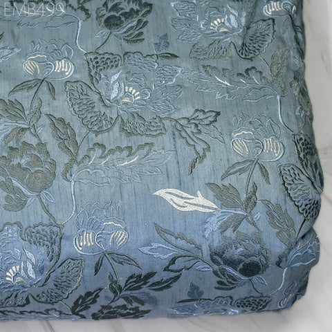 Grey Embroidered Fabric by the yard Sewing DIY Crafting Indian Embroidery Wedding Dress Costumes Dolls Cushion Covers Table Runners Blouses