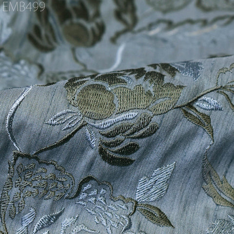 Grey Embroidered Fabric by the yard Sewing DIY Crafting Indian Embroidery Wedding Dress Costumes Dolls Cushion Covers Table Runners Blouses