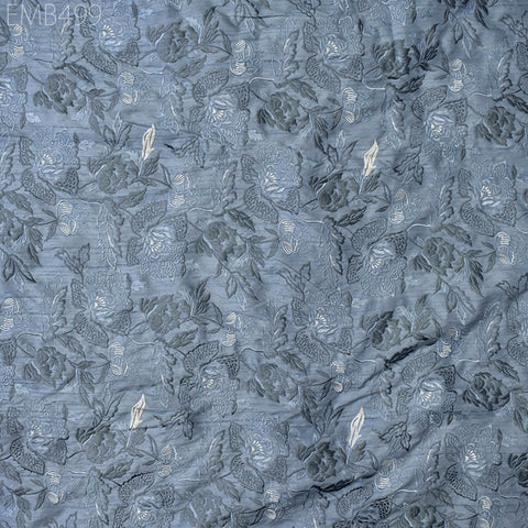 Grey Embroidered Fabric by the yard Sewing DIY Crafting Indian Embroidery Wedding Dress Costumes Dolls Cushion Covers Table Runners Blouses