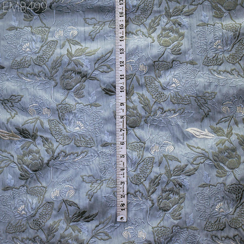 Grey Embroidered Fabric by the yard Sewing DIY Crafting Indian Embroidery Wedding Dress Costumes Dolls Cushion Covers Table Runners Blouses
