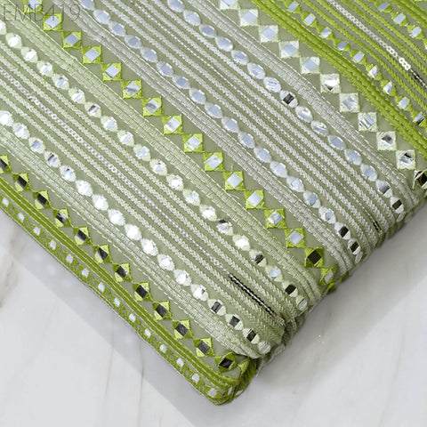 Green Indian Embroidered Fabric by the Yard Georgette Embroidery Sewing Curtain DIY Crafting Summer Women Dress Material Drapery Home Decor