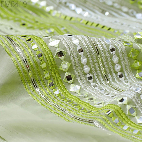 Green Indian Embroidered Fabric by the Yard Georgette Embroidery Sewing Curtain DIY Crafting Summer Women Dress Material Drapery Home Decor