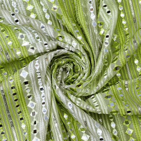 Green Indian Embroidered Fabric by the Yard Georgette Embroidery Sewing Curtain DIY Crafting Summer Women Dress Material Drapery Home Decor