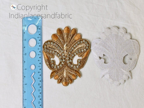 10 cm zardozi patch, paisley design silver applique