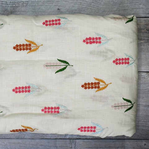 Embroidered Organic Cotton Fabric by the Yard Indian Embroidery Fabric DIY Crafting Sewing Summer Women Dresses Costumes Doll Bag Home Decor