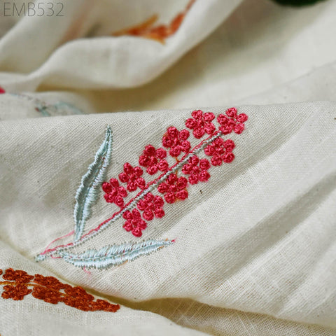 Embroidered Organic Cotton Fabric by the Yard Indian Embroidery Fabric DIY Crafting Sewing Summer Women Dresses Costumes Doll Bag Home Decor