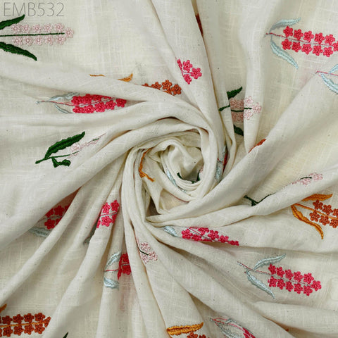 Embroidered Organic Cotton Fabric by the Yard Indian Embroidery Fabric DIY Crafting Sewing Summer Women Dresses Costumes Doll Bag Home Decor