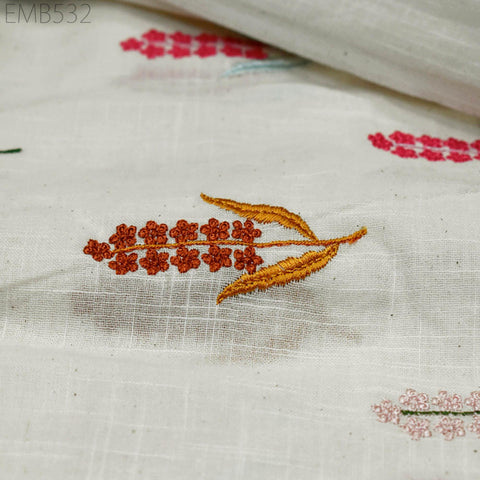 Embroidered Organic Cotton Fabric by the Yard Indian Embroidery Fabric DIY Crafting Sewing Summer Women Dresses Costumes Doll Bag Home Decor