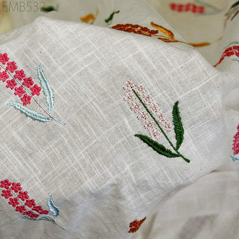 Embroidered Organic Cotton Fabric by the Yard Indian Embroidery Fabric DIY Crafting Sewing Summer Women Dresses Costumes Doll Bag Home Decor
