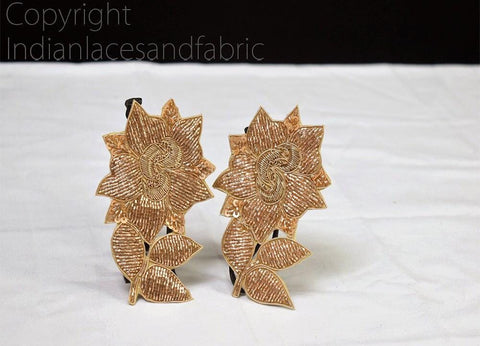 Golden Zardozi and silk thread Bridal Appliques, Wholesale Appliques, Sewing Patches, Decorative Appliques